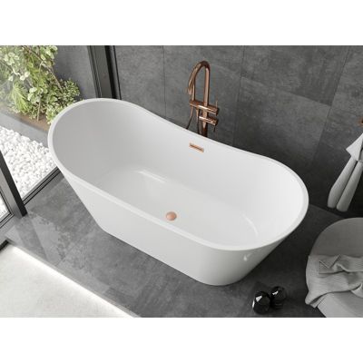 Mexen Montana baignoire autoportante 170 x 80 cm, blanche, trop-plein cuivre brossé - 52011708000-65