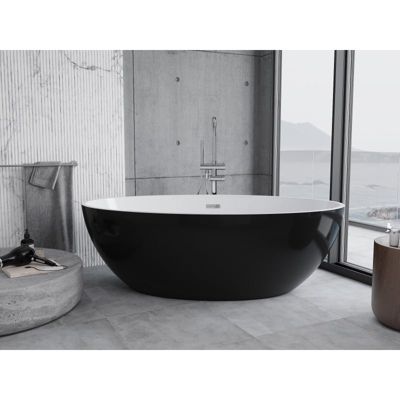 Mexen Nike baignoire autoportante 175 x 100 cm, blanc/noir, trop-plein chromé - 54071751075-01