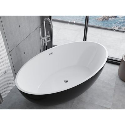 Mexen Nike baignoire autoportante 175 x 100 cm, blanc/noir, trop-plein chromé - 54071751075-01