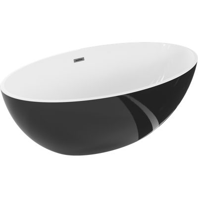 Mexen Nike baignoire autoportante 175 x 100 cm, blanc/noir, trop-plein gris canon brossé - 54071751075-66