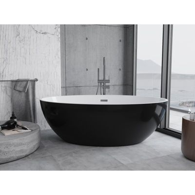 Mexen Nike baignoire autoportante 175 x 100 cm, blanc/noir, trop-plein gris canon brossé - 54071751075-66