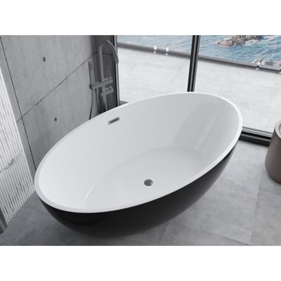 Mexen Nike baignoire autoportante 175 x 100 cm, blanc/noir, trop-plein gris canon brossé - 54071751075-66