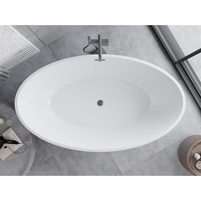 Mexen Nike baignoire autoportante 175 x 100 cm, blanc/noir, trop-plein gris canon brossé - 54071751075-66
