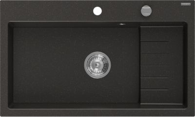 Mexen Omar évier en granit 1 cuve 800 x 480 mm, noir/or métallique, siphon chromé - 6520801005-75