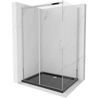 Mexen Omega cabine de douche coulissante 100 x 90 cm, transparent, chrome + receveur Flat, noir - 825-100-090-01-00-4070