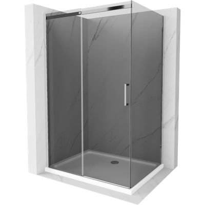 Mexen Omega cabine de douche coulissante 120 x 80 cm, graphite, chrome + bac de douche Flat, blanc - 825-120-080-01-40-4010