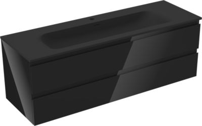 Mexen Orio meuble de salle de bains 140 cm avec lavabo Vela, 2 tiroirs, noir brillant/noir mat - 91A10-14047-2-BFF70-W23M71