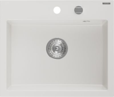 Mexen Oscar évier en granit 1 bac 580 x 490 mm, blanc, siphon chromé - 6519581000-20
