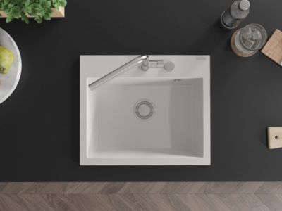 Mexen Oscar évier en granit 1 bac 580 x 490 mm, blanc, siphon chromé - 6519581000-20