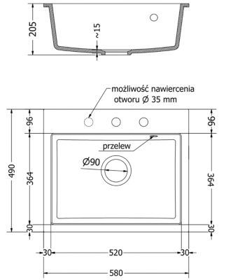 Mexen Oscar évier en granit 1 bac 580 x 490 mm, blanc, siphon chromé - 6519581000-20