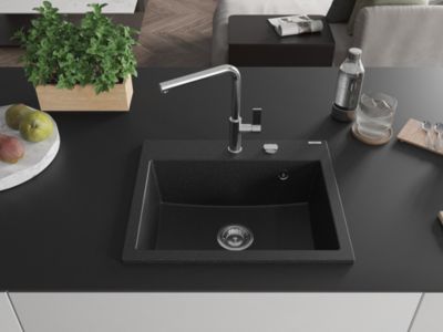 Évier En Granit Bergström Tesa – 490 X 500 Mm, Béton, Avec Siphon, Fabrication Robuste