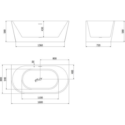 Mexen Oval baignoire autoportante adossée 160 x 80 cm, blanche, trop-plein blanc - 52671608000-20