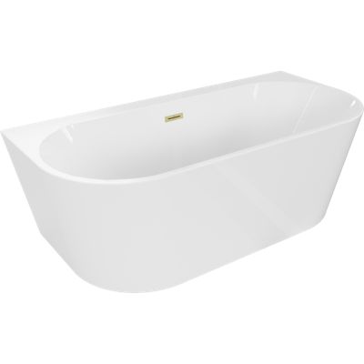 Mexen Oval+ baignoire autoportante adossée 170 x 80 cm, blanche, trop-plein doré brossé - 52681708000-55