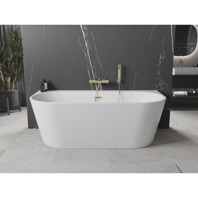 Mexen Oval+ baignoire autoportante adossée 170 x 80 cm, blanche, trop-plein doré brossé - 52681708000-55