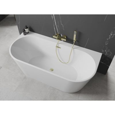 Mexen Oval+ baignoire autoportante adossée 170 x 80 cm, blanche, trop-plein doré brossé - 52681708000-55
