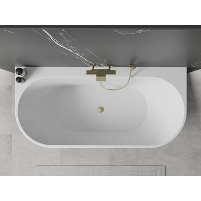 Mexen Oval+ baignoire autoportante adossée 170 x 80 cm, blanche, trop-plein doré brossé - 52681708000-55