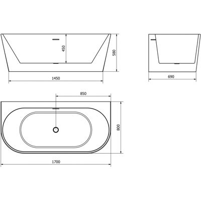 Mexen Oval+ baignoire autoportante adossée 170 x 80 cm, blanche, trop-plein doré brossé - 52681708000-55