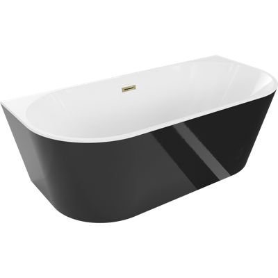 Mexen Oval baignoire autoportante adossée 180 x 80 cm, blanc/noir, trop-plein doré - 52671808075-50