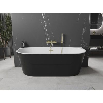 Mexen Oval baignoire autoportante adossée 180 x 80 cm, blanc/noir, trop-plein doré - 52671808075-50