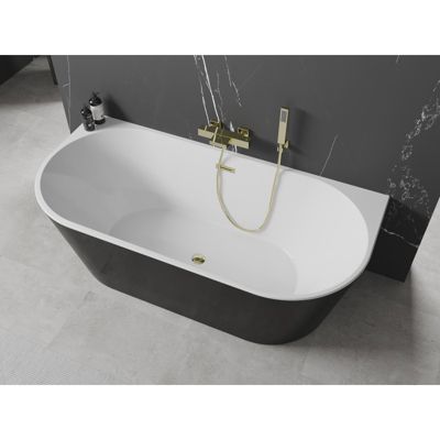 Mexen Oval baignoire autoportante adossée 180 x 80 cm, blanc/noir, trop-plein doré - 52671808075-50