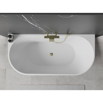 Mexen Oval baignoire autoportante adossée 180 x 80 cm, blanc/noir, trop-plein doré - 52671808075-50