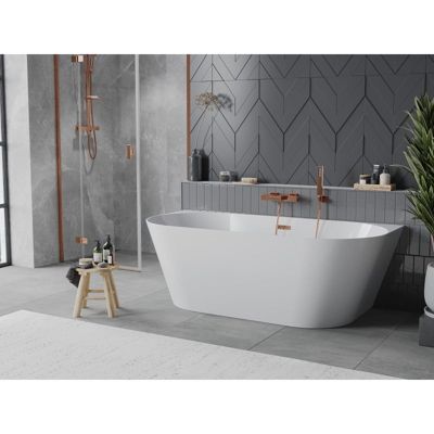 Mexen Oval Slim baignoire autoportante adossée 170 x 80 cm, blanche, trop-plein or rose - 52661708000-60