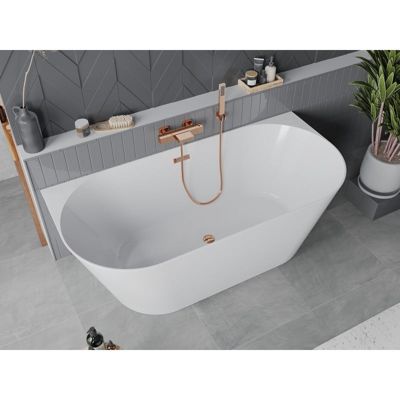 Mexen Oval Slim baignoire autoportante adossée 170 x 80 cm, blanche, trop-plein or rose - 52661708000-60