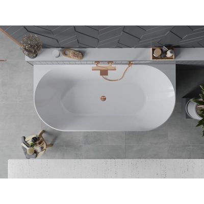 Mexen Oval Slim baignoire autoportante adossée 170 x 80 cm, blanche, trop-plein or rose - 52661708000-60