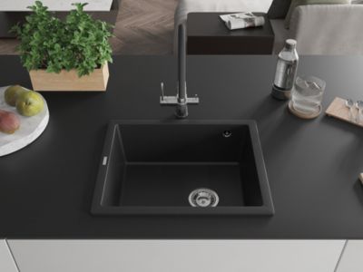 Mexen Pedro évier en granit 1 bac 560 x 460 mm, noir, siphon chromé ...