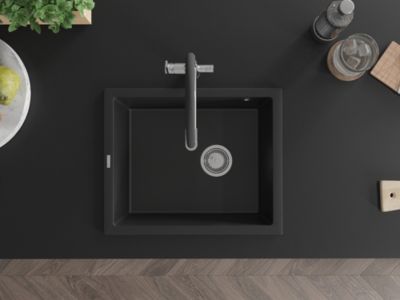 Mexen Pedro évier en granit 1 bac 560 x 460 mm, noir, siphon chromé ...