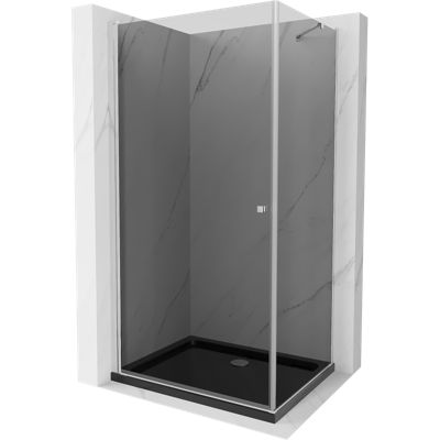 Mexen Pretoria cabine de douche pivotante 90 x 80 cm, graphite, chrome + bac à douche plat, noir - 852-090-080-01-40-4070