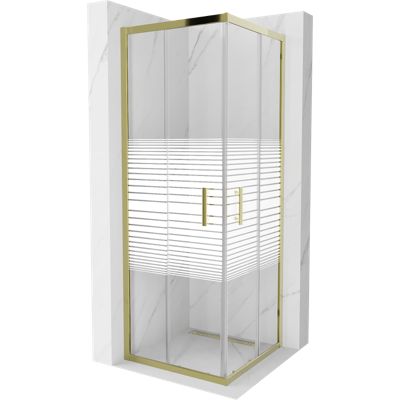 Mexen Rio cabine de douche carrée 70 x 70 cm, bandes blanches, dorée - 860-070-070-50-20
