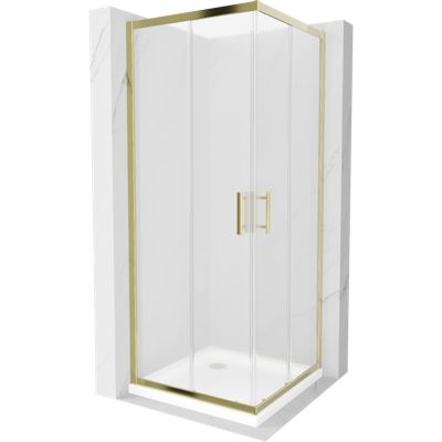 Mexen Rio cabine de douche carrée 70 x 70 cm, givrée, dorée + receveur Plat, blanc - 860-070-070-50-30-4010G