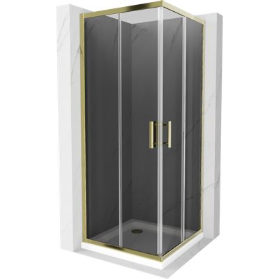 Mexen Rio cabine de douche carrée 70 x 70 cm, graphite, or + receveur Flat, blanc - 860-070-070-50-40-4010G