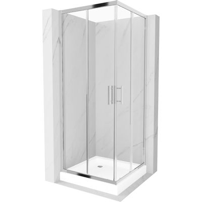 Mexen Rio cabine de douche carrée 70 x 70 cm, transparent, chromé + receveur Rio, blanc - 860-070-070-01-00-4510