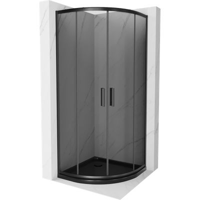 Mexen Rio cabine de douche semi-circulaire 80 x 80 cm, graphite, noire + receveur Flat, noir 863-080-080-70-40-4170B