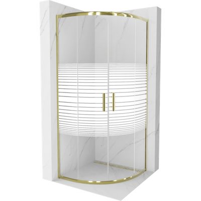 Mexen Rio cabine de douche semi-circulaire 90 x 90 cm, bandes blanches, dorée - 863-090-090-50-20