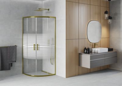 Mexen Rio cabine de douche semi-circulaire 90 x 90 cm, bandes blanches, dorée - 863-090-090-50-20
