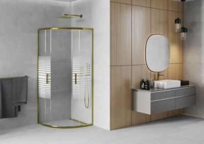 Mexen Rio cabine de douche semi-circulaire 90 x 90 cm, bandes blanches, dorée - 863-090-090-50-20