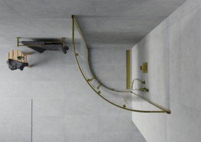 Mexen Rio cabine de douche semi-circulaire 90 x 90 cm, bandes blanches, dorée - 863-090-090-50-20