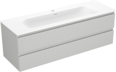 Mexen Rivel armoire de salle de bain 140 cm avec lavabo Vela, 2 tiroirs, cannelée, gris mat/blanc mat -