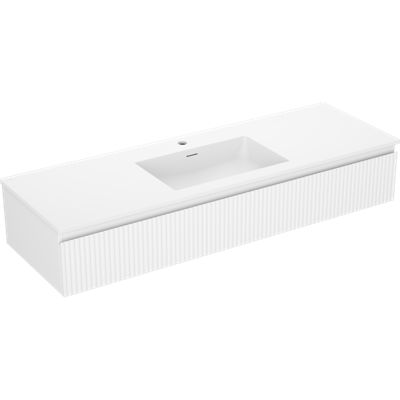 Mexen Rivel meuble de salle de bain 140 cm avec lavabo Otis, 1 tiroir, rainuré, blanc mat - 91A20-14023-1-BF01-W18M01