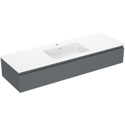 Mexen Rivel meuble de salle de bain 140 cm avec lavabo Otis, 1 tiroir, rainuré, graphite mat/blanc mat -