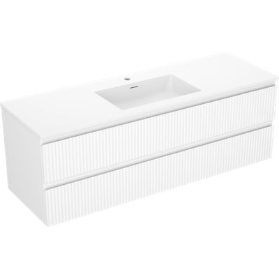 Mexen Rivel meuble de salle de bain 140 cm avec lavabo Otis, 2 tiroirs, rainuré, blanc mat - 91A20-14047-2-BFF01-W18M01