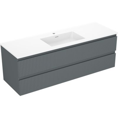 Mexen Rivel meuble de salle de bain 140 cm avec lavabo Otis, 2 tiroirs, rainuré, graphite mat/blanc mat -
