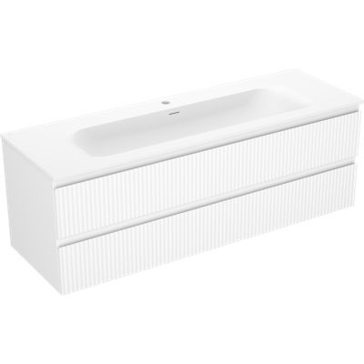 Mexen Rivel meuble de salle de bain 140 cm avec lavabo Vela, 2 tiroirs, rainuré, blanc mat - 91A20-14047-2-BFF01-W23M01
