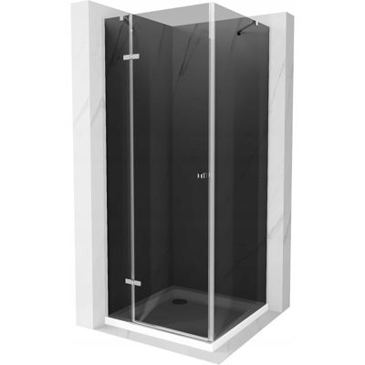 Mexen Roma cabine de douche pivotante 80 x 80 cm, graphite, chromé + receveur Flat, blanc - 854-080-080-01-40-4010