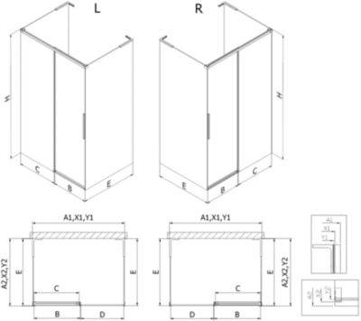 Mexen Rox-3S L cabine de douche 3 parois coulissantes 115 x 110 cm, transparente, cuivre brossé - 8C2L-115-110-65-00-3S