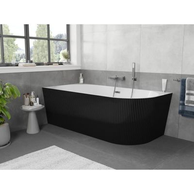 Mexen Silo baignoire autoportante d'angle gauche rainurée 150 x 75 cm, blanche/noire, trop-plein gun metal - 52891507575L-95