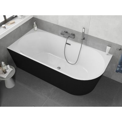 Mexen Silo baignoire autoportante d'angle gauche rainurée 150 x 75 cm, blanche/noire, trop-plein gun metal - 52891507575L-95